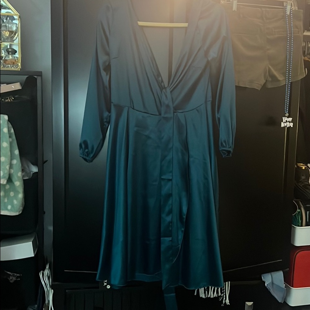 Green satin style dress